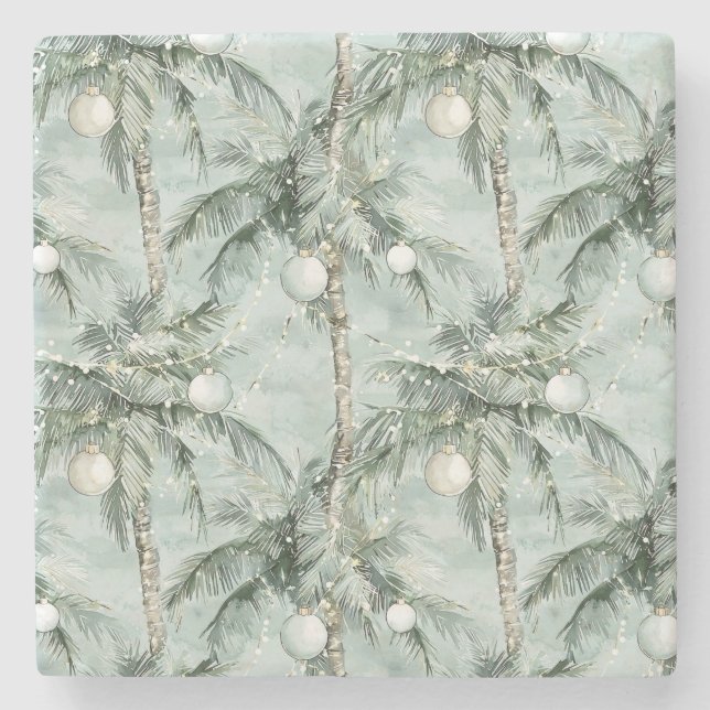 Porta-copo De Pedra Green Tropical Palm Trees Christmas (Frente)