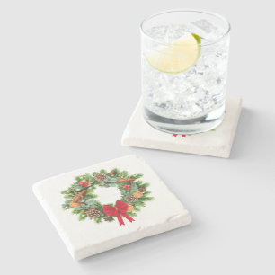 Porta-copo De Pedra Grinalda de Natal Festiva e Elegante com Laço Verm