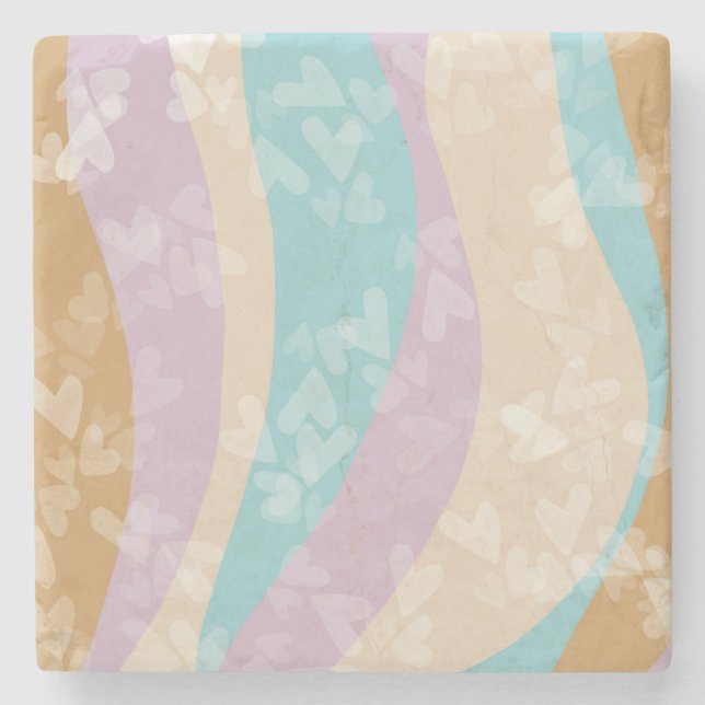Porta-copo De Pedra Groovy Marble Swirls Pastel Heart Stamps (Frente)