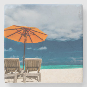 Porta-copo De Pedra Guarda-chuva de Sun no Sandy Beach  Maldives