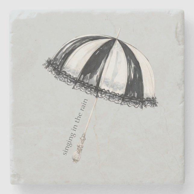 Porta-copo De Pedra Guarda-chuva Preto Branco Chuva (Frente)