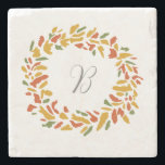 Porta-copo De Pedra Guirlanda de outono de monograma personalizada Pin<br><div class="desc">Desfrute de nossa guirlanda de outono de monograma decor pintura impressão base de copo.</div>