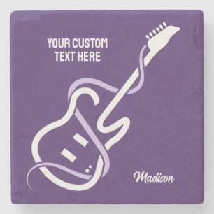 Porta-copo De Pedra Guitarra Estilizada de Nome e Texto Personalizada