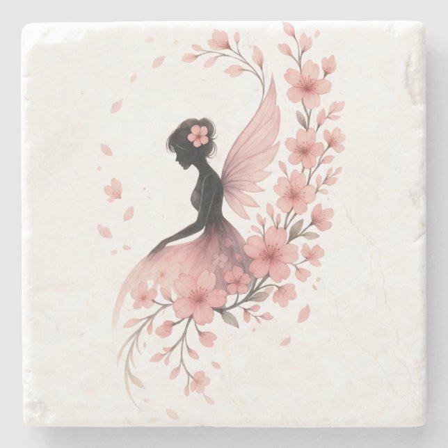Porta-copo De Pedra Hada Rosa con Flores de Sakura (Frente)