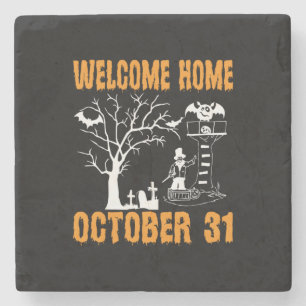 Porta-copo De Pedra Halloween Bem-Vindo A Casa Aniversário de Outubro