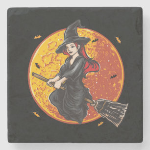 Porta-copo De Pedra Halloween bonito e colorido que numa vassoura