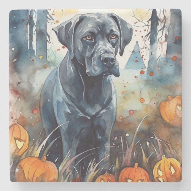Porta-copo De Pedra Halloween Cane Corso Com Pumpkins Assustado (Frente)