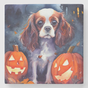 Porta-copo De Pedra Halloween Cavalier King Charles Spaniel Pumpkins