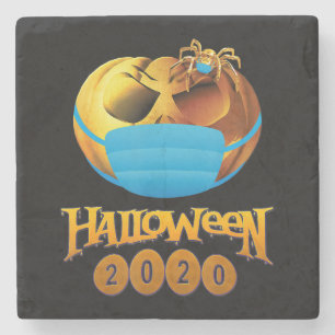 Porta-copo De Pedra Halloween Engraçado Pumpkin E Aranha Com Máscara