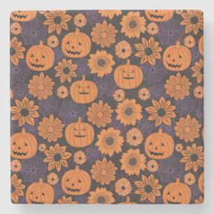 Porta-copo De Pedra Halloween Floral