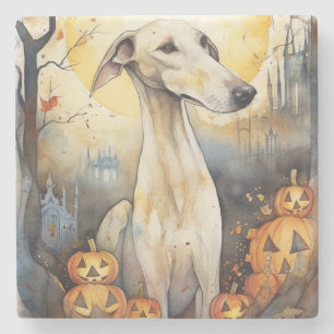 Porta-copo De Pedra Halloween Greyhound Com Pumpkins Assustado
