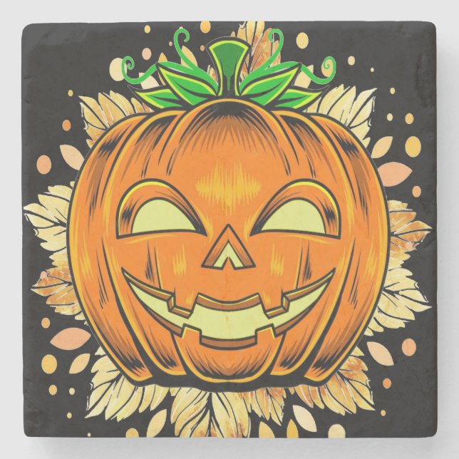 Porta-copo De Pedra Halloween Jackolantern Spooky Pumpkin (Frente)