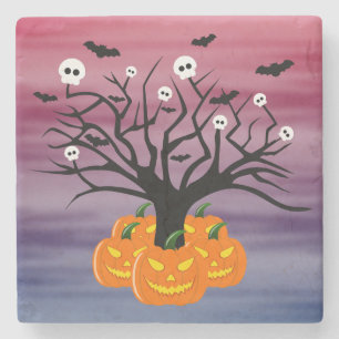 Porta-copo De Pedra Halloween Pumpkin Jack o’ Lanterna Árvore Morto