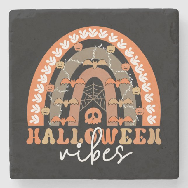 Porta-copo De Pedra Halloween Vibes Boho Rainbow Fall Spooky (Frente)