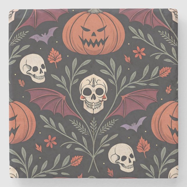Porta-copo De Pedra Halloween Vibes Pattern (Frente)