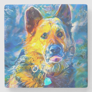 Porta-copo De Pedra Halo: Retrato de um German shepherd