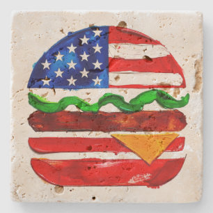 Porta-copo De Pedra Hamburger América (Pintura Branca Nº 1)