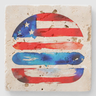 Porta-copo De Pedra Hamburger América (Pintura Branca No. 3)