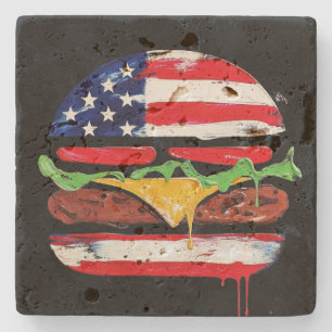 Porta-copo De Pedra Hamburger América (Pintura Preta Nº 6)
