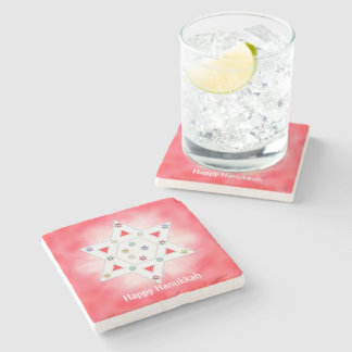 Porta-copo De Pedra Hanukkah Star e Snowflakes Red