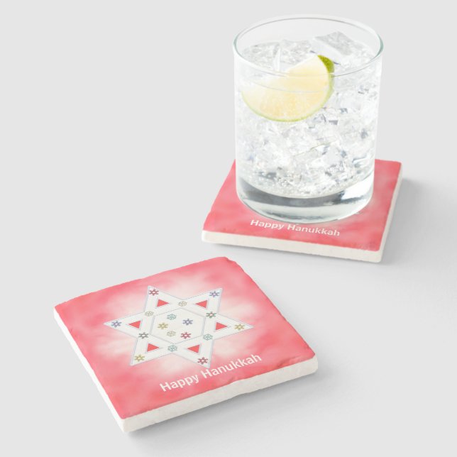 Porta-copo De Pedra Hanukkah Star e Snowflakes Red (Lateral)