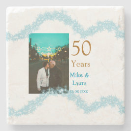 Porta-copo De Pedra Happy 50th anniversary add couple name date weddin