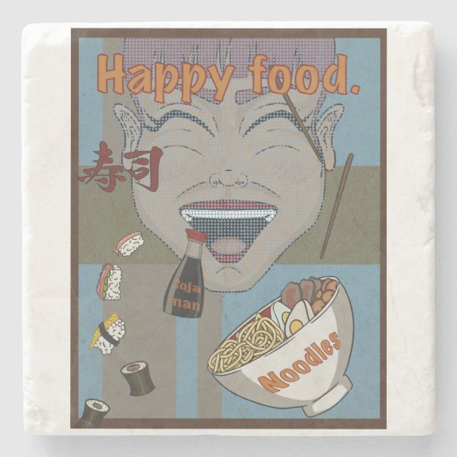 Porta-copo De Pedra Happy food  (Frente)
