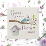 Porta-copo De Pedra Happy Spouse Happy House Cartoon Love Birds<br><div class="desc">Cute cartoon drawing of two love birds kissing and snuggling on a tree branch, with their happy home bird house on the branch below, in pastel blue, green, grey, and lavender. You've heard "happy wife, happy life"; It's also worth spreading the news that a happy spouse means you probably have...</div>