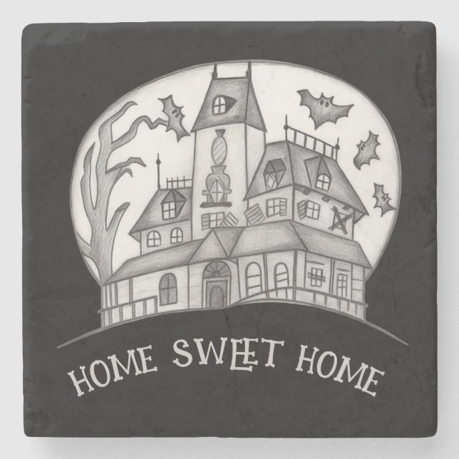 Porta-copo De Pedra Haunted House and Bats Halloween  (Frente)