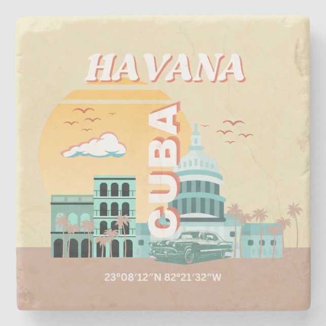 Porta-copo De Pedra Havana Cuba Retro Viagem Art (Frente)