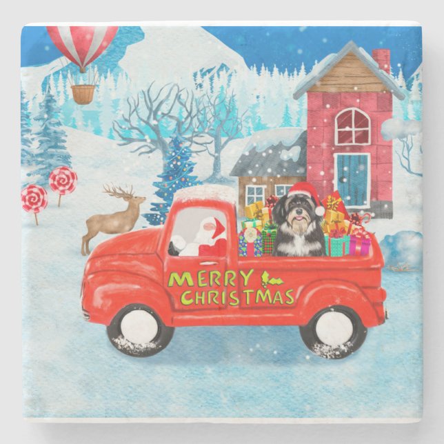 Porta-copo De Pedra Havanês Dog Christmas Delivery Truck Snow (Frente)