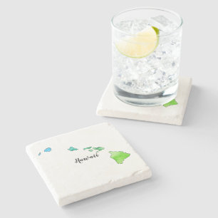 Porta-copo De Pedra Hawaii State Map Watercolor