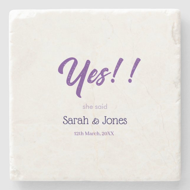 Porta-copo De Pedra He asked she said yes engagement simple purple bol (Frente)