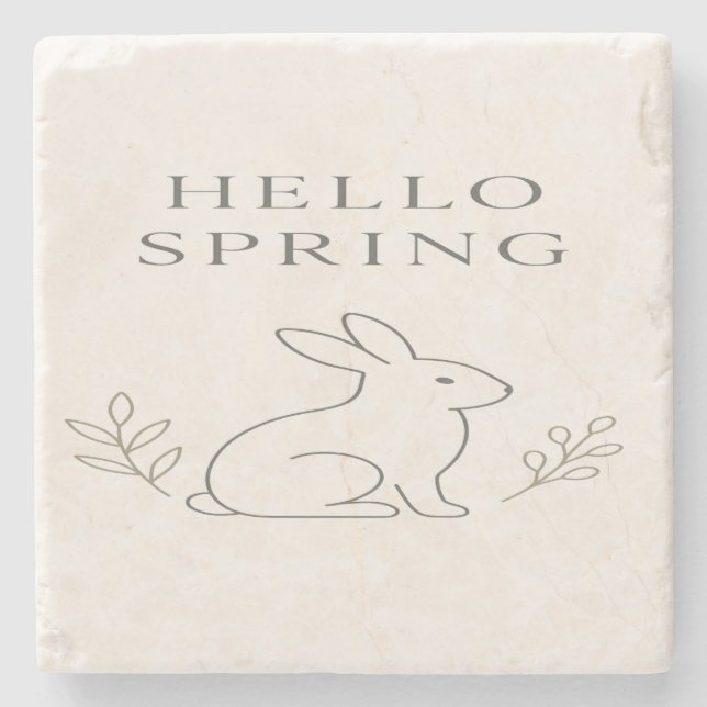 Porta-copo De Pedra Hello Spring Minimal Bunny Line Art (Frente)