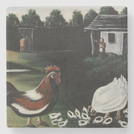 Porta-copo De Pedra Hen com seus Pintinhos em uma paisagem rural