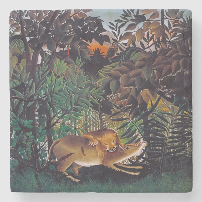 Porta-copo De Pedra Henri Rousseau - O Leão Fome (Frente)
