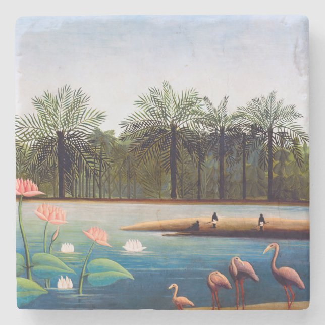 Porta-copo De Pedra Henri Rousseau - Os Flamingos (Frente)
