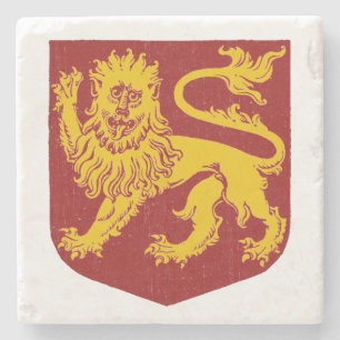 Porta-copo De Pedra Heráldica Escudo Vermelho Leão Dourado Real