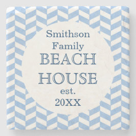 Porta-copo De Pedra Herringbone Blue Beach House Personalizado