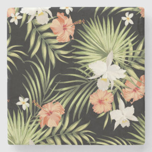 Porta-copo De Pedra Hibisco Tropical: Padrão Floral Vintage