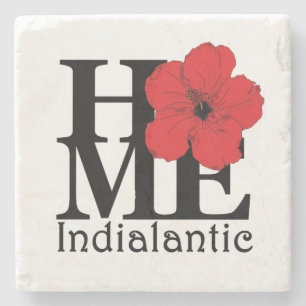 Porta-copo De Pedra Hibiscus HOME do vermelho de Indialantic