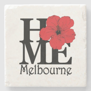 Porta-copo De Pedra Hibiscus HOME do vermelho de Melbourne