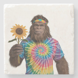 Porta-copo De Pedra Hippie Sasquatch em Tiedye com girassol