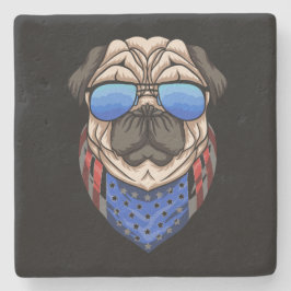 Porta-copo De Pedra Hipster Pug Sunglass USA Bandana