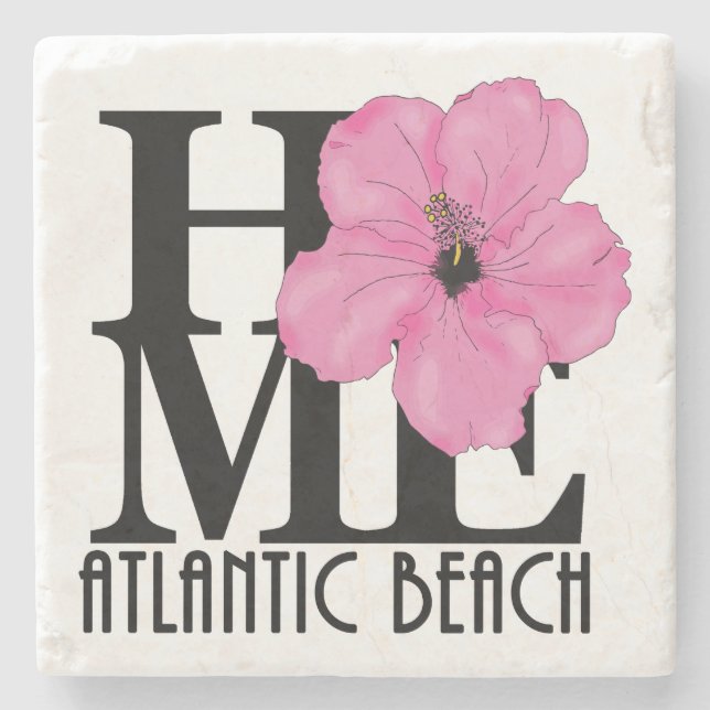 Porta-copo De Pedra HOME Atlantic Beach — hibisco rosa (Frente)