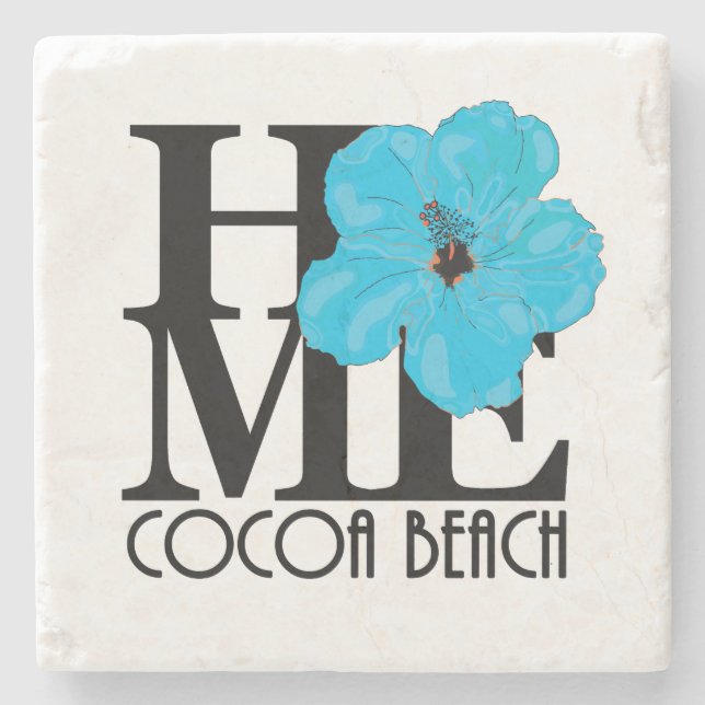 Porta-copo De Pedra HOME Cocoa Beach Blue Hibiscus (Frente)