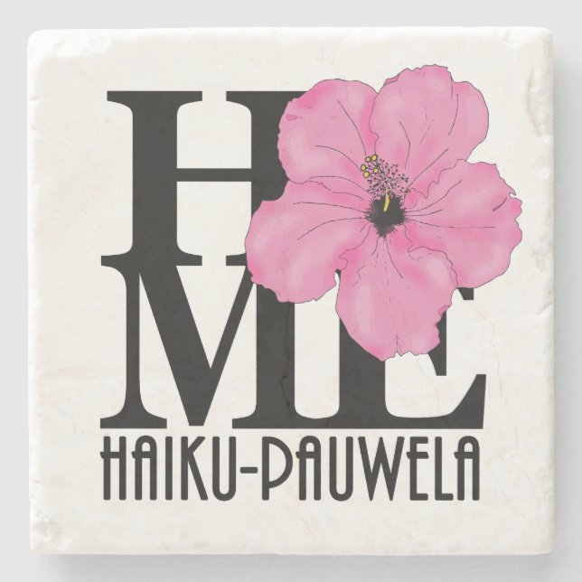 Porta-copo De Pedra HOME Haiku-Pauwela - hibisco rosa-rosa (Frente)