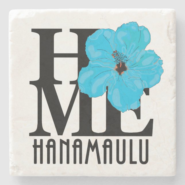 Porta-copo De Pedra HOME Hanamaulu Hawaii Blue Hibscus (Frente)