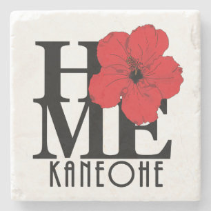 Porta-copo De Pedra HOME Kaneohoe Red Hibiscus