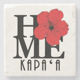 Porta-copo De Pedra HOME Kapa`A Hawaii Red Hibiscus